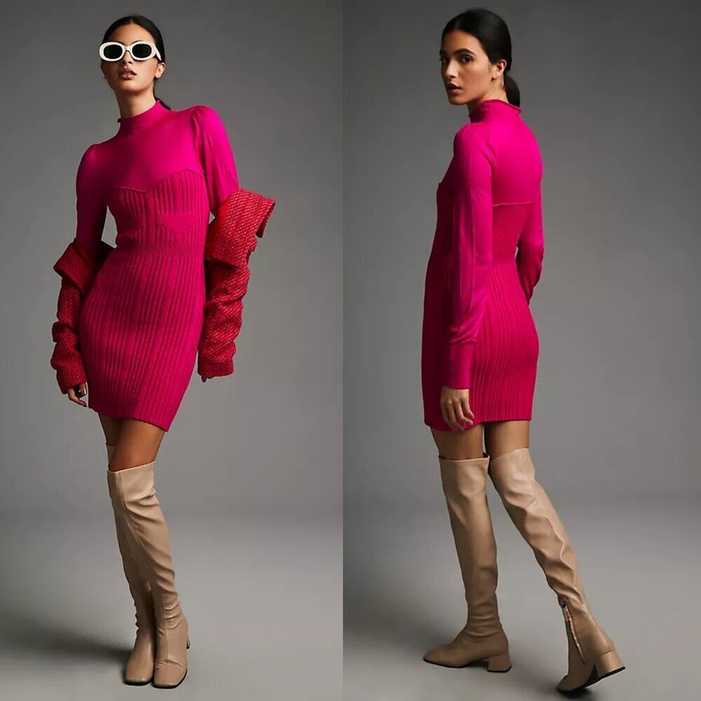 New Anthropologie Turtleneck Sweater Pink Dress Size XXS